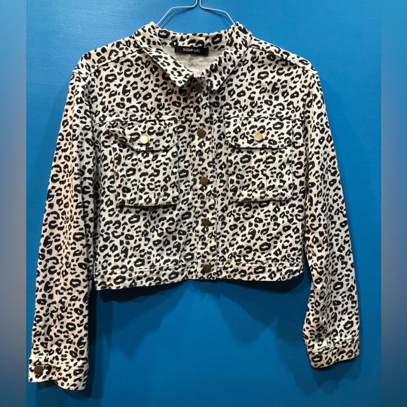 Handmade crop jean jacket DEF LEPPARD NINE LIVES leopard animal - Picture 5 of 12